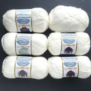 Bernat Satin Sport Acrylic Yarn Skein Lot of 6 (5 New) Aran Off White 17.9 oz